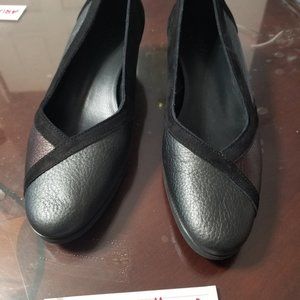 Black Leather Heeled Slip-ons